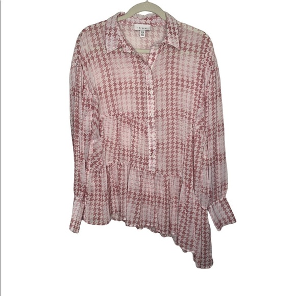 TOPSHOP Coquette Check Tiered Shirt Size 8 Pink and White BOHO Shabby Chic - Picture 1 of 9